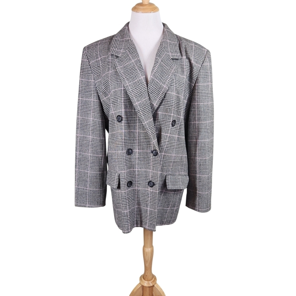 Pendleton 100% Wool Plaid Heringbone Academia Double Breasted Blazer Size 18
